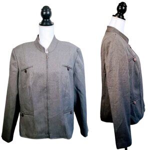 SAG HARBOR Jacket, Light Gray Polyester Long Sleeve Full Zip Solid Career, 14